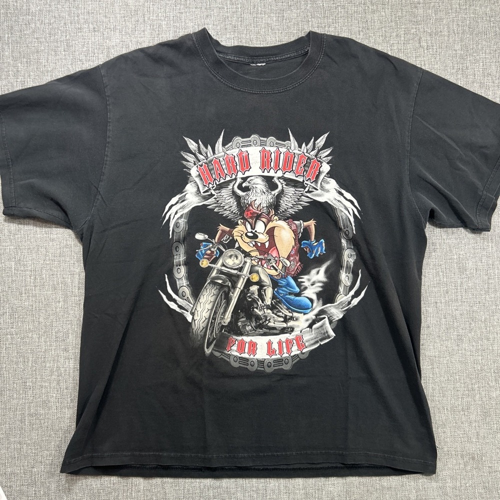 Looney Tunes Taz Shirt Hard Rider For Life Size XL Biker Black Faded Harley